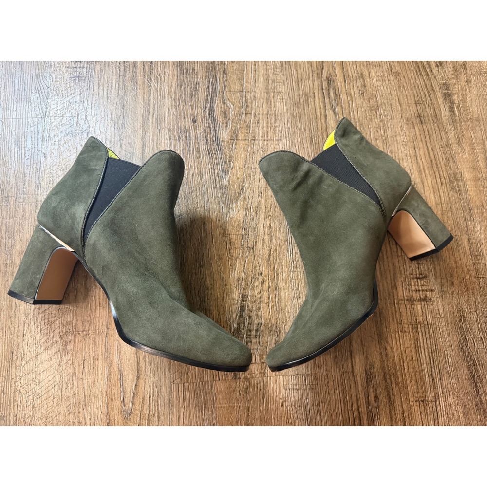 White House Black Market Jayda Sergeant Olive Green Suede Block Heel Boots 8.5M